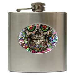 Retro Floral Skull Hip Flask (6 Oz) by GardenOfOphir