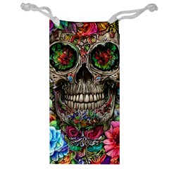 Retro Floral Skull Jewelry Bag by GardenOfOphir