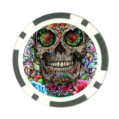 Retro Floral Skull Poker Chip Card Guard by GardenOfOphir