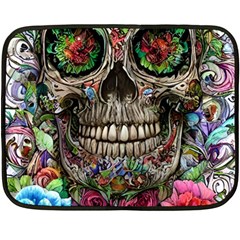 Retro Floral Skull Two Sides Fleece Blanket (mini)