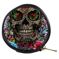 Retro Floral Skull Mini Makeup Bag by GardenOfOphir