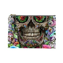 Retro Floral Skull Cosmetic Bag (large) by GardenOfOphir