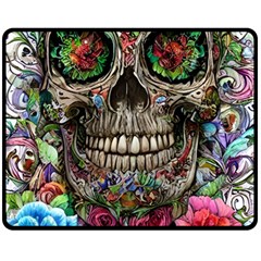 Retro Floral Skull Fleece Blanket (medium) by GardenOfOphir