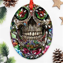 Retro Floral Skull Oval Filigree Ornament (two Sides) by GardenOfOphir