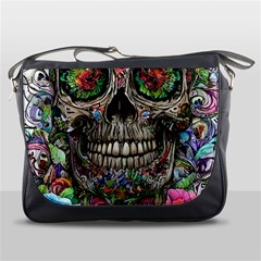 Retro Floral Skull Messenger Bag by GardenOfOphir