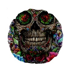 Retro Floral Skull Standard 15  Premium Round Cushions by GardenOfOphir