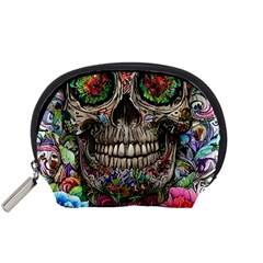 Retro Floral Skull Accessory Pouch (small) by GardenOfOphir