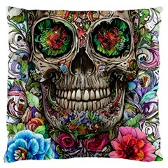 Retro Floral Skull Large Premium Plush Fleece Cushion Case (one Side) by GardenOfOphir