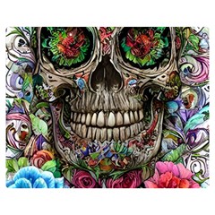 Retro Floral Skull Two Sides Premium Plush Fleece Blanket (medium) by GardenOfOphir