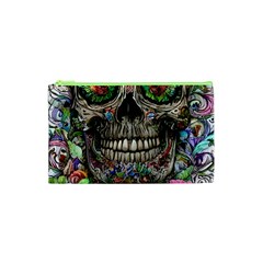 Retro Floral Skull Cosmetic Bag (xs) by GardenOfOphir