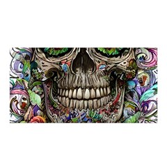 Retro Floral Skull Satin Wrap 35  X 70  by GardenOfOphir