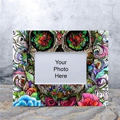 Retro Floral Skull White Tabletop Photo Frame 4 x6  by GardenOfOphir