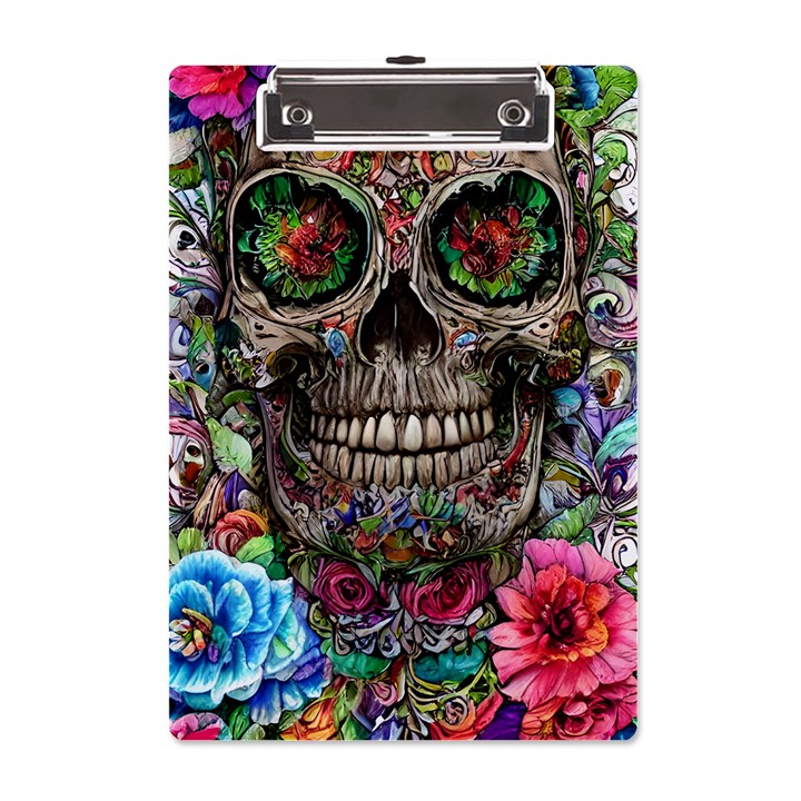 Retro Floral Skull A5 Acrylic Clipboard