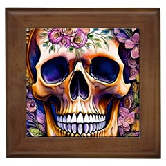 Bone Skull Floral Framed Tile by GardenOfOphir