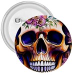 Bone Skull Floral 3  Buttons Front