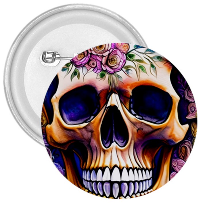 Bone Skull Floral 3  Buttons