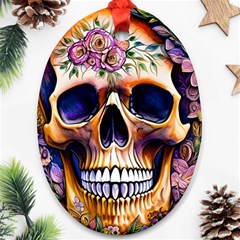 Bone Skull Floral Ornament (oval)