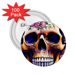 Bone Skull Floral 2 25  Buttons (100 Pack)  by GardenOfOphir