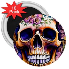 Bone Skull Floral 3  Magnets (10 Pack)  by GardenOfOphir