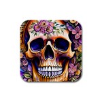 Bone Skull Floral Rubber Square Coaster (4 pack) Front