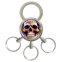 Bone Skull Floral 3-ring Key Chain by GardenOfOphir