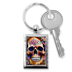 Bone Skull Floral Key Chain (rectangle) by GardenOfOphir