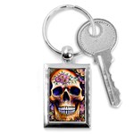 Bone Skull Floral Key Chain (Rectangle) Front