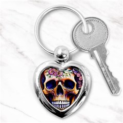 Bone Skull Floral Key Chain (heart) by GardenOfOphir