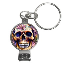 Bone Skull Floral Nail Clippers Key Chain by GardenOfOphir