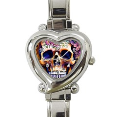 Bone Skull Floral Heart Italian Charm Watch by GardenOfOphir