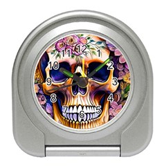 Bone Skull Floral Travel Alarm Clock