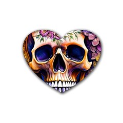 Bone Skull Floral Rubber Coaster (heart) by GardenOfOphir