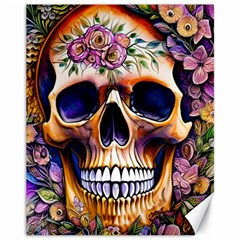 Bone Skull Floral Canvas 11  X 14  by GardenOfOphir