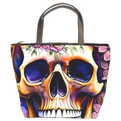 Bone Skull Floral Bucket Bag by GardenOfOphir