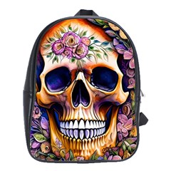 Bone Skull Floral School Bag (large) by GardenOfOphir