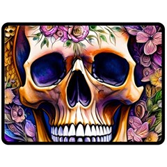 Bone Skull Floral Fleece Blanket (large) by GardenOfOphir