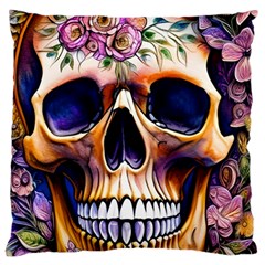 Bone Skull Floral Large Cushion Case (two Sides) by GardenOfOphir