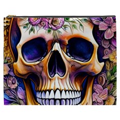 Bone Skull Floral Cosmetic Bag (xxxl) by GardenOfOphir