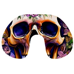 Bone Skull Floral Travel Neck Pillow by GardenOfOphir