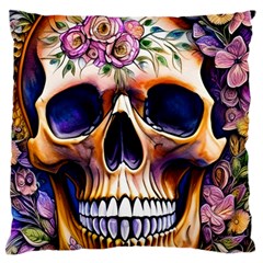 Bone Skull Floral Standard Premium Plush Fleece Cushion Case (one Side) by GardenOfOphir