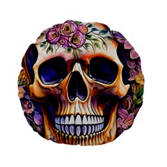 Bone Skull Floral Standard 15  Premium Flano Round Cushions by GardenOfOphir