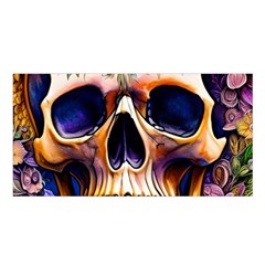 Bone Skull Floral Satin Shawl 45  X 80  by GardenOfOphir