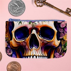 Bone Skull Floral Large Coin Purse by GardenOfOphir