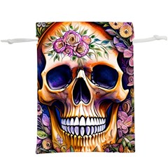 Bone Skull Floral Lightweight Drawstring Pouch (xl) by GardenOfOphir