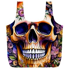 Bone Skull Floral Full Print Recycle Bag (xxl) by GardenOfOphir