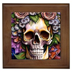 Death Skull Floral Framed Tile by GardenOfOphir