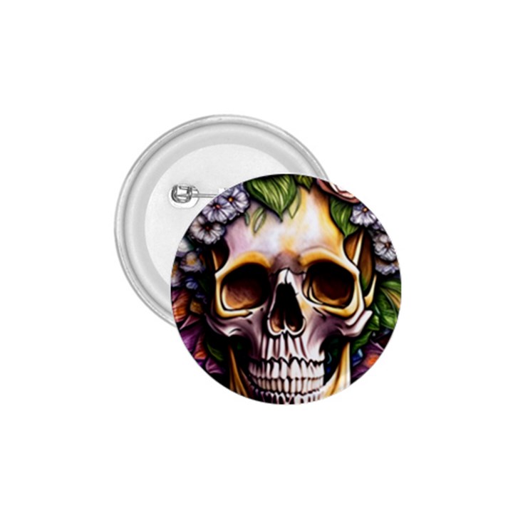 Death Skull Floral 1.75  Buttons