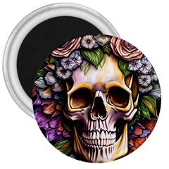 Death Skull Floral 3  Magnets by GardenOfOphir