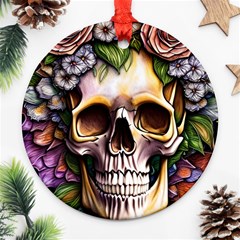 Death Skull Floral Ornament (round) by GardenOfOphir