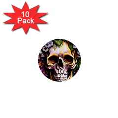 Death Skull Floral 1  Mini Buttons (10 Pack)  by GardenOfOphir